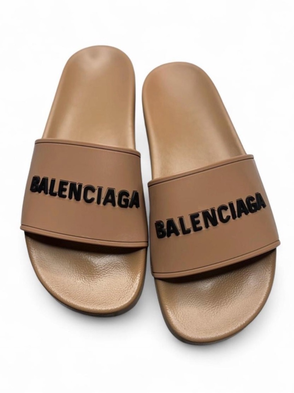 Balenciaga Women’s Tan Slide Sandals with Black Logo Strap - Picture 3 of 4